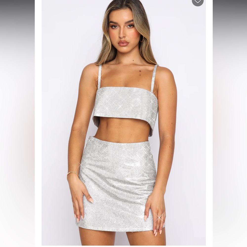 Structured crystal rhinestone crop top and skirt set